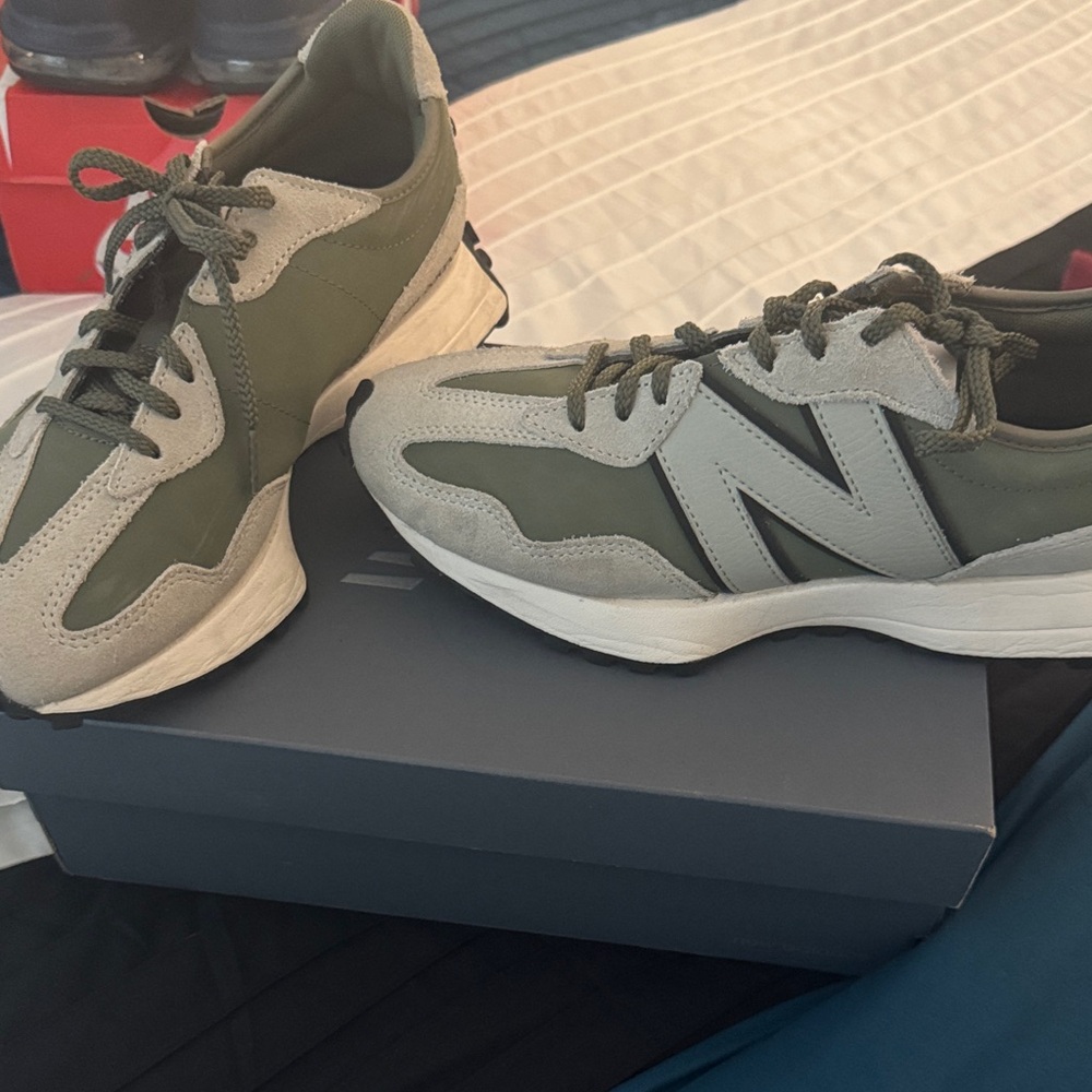 New Balance Olive and Light Gray Sneakers